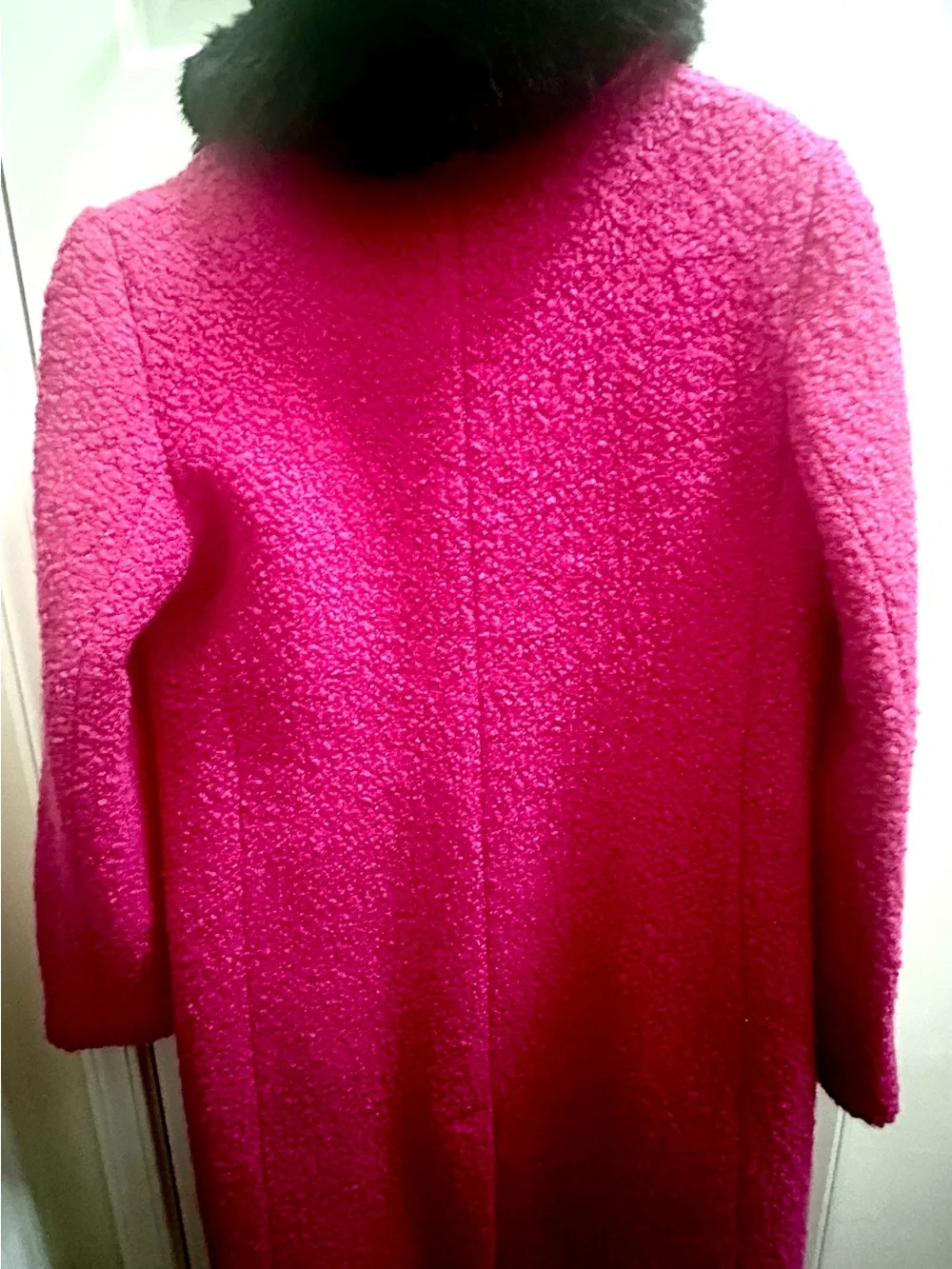 kate spade Hot Pink Pea Coat with Black Faux Fur Collar